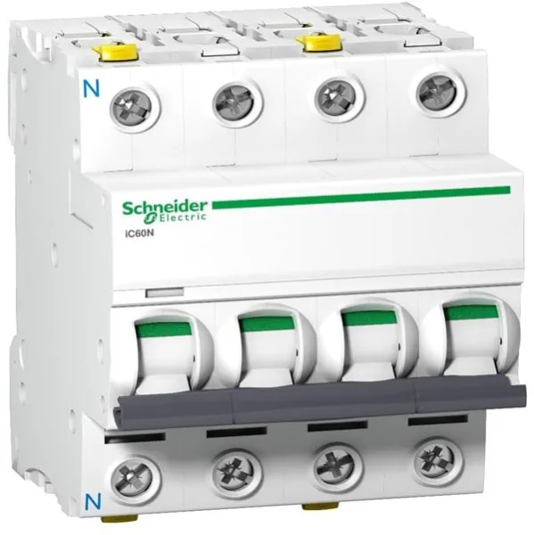 Schneider Electric Acti9 automatsikring ic60n, 3p+n 10a c, med dobbelt terminal, 72 mm